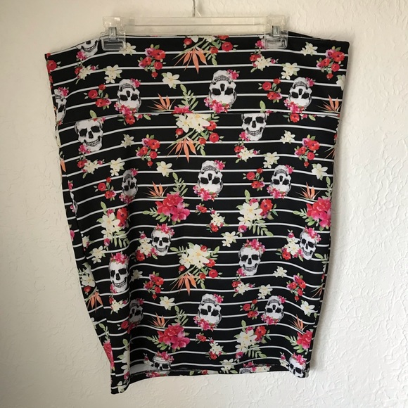 Torrid Striped Skulls & Floral Bodycon Skirt - Picture 2 of 5